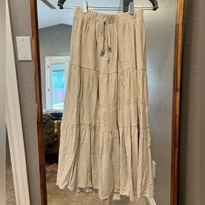 Tan linen skirt with built in slip